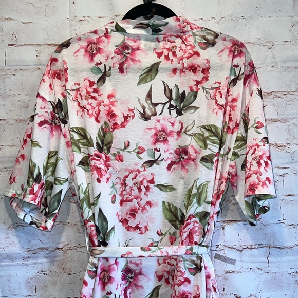 Show Me Your Mumu Robe Womens One Size Pink Floral Short Sleeve Tie Waist Garden - Picture 7 of 9